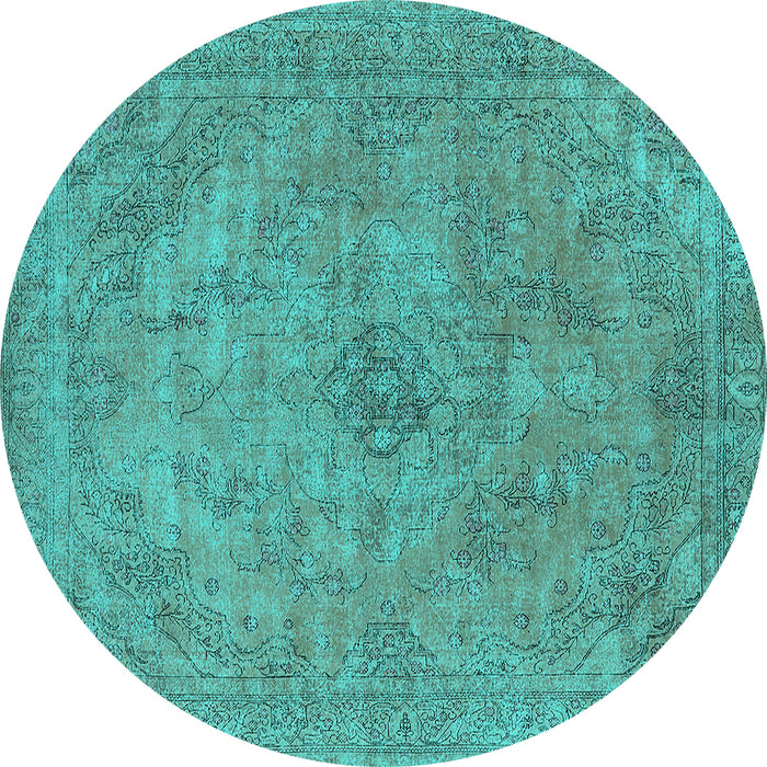 Round Oriental Turquoise Industrial Rug, urb2182turq