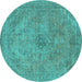 Round Oriental Turquoise Industrial Rug, urb2182turq