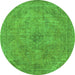 Round Machine Washable Oriental Green Industrial Area Rugs, wshurb2182grn