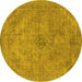 Round Machine Washable Oriental Yellow Industrial Rug, wshurb2182yw