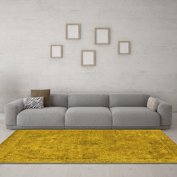 Machine Washable Oriental Yellow Industrial Rug in a Living Room, wshurb2182yw