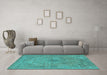 Machine Washable Oriental Turquoise Industrial Area Rugs in a Living Room,, wshurb2182turq