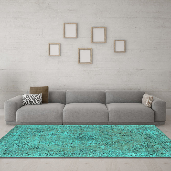 Machine Washable Oriental Turquoise Industrial Area Rugs in a Living Room,, wshurb2182turq