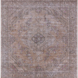 Square Mid-Century Modern Khaki Rose Pink Oriental Rug, urb2182