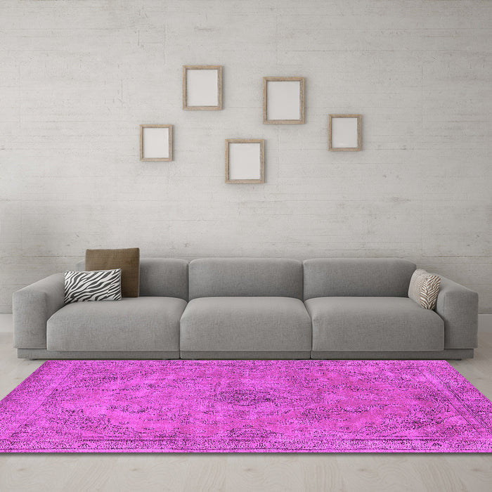 Machine Washable Oriental Pink Industrial Rug in a Living Room, wshurb2182pnk