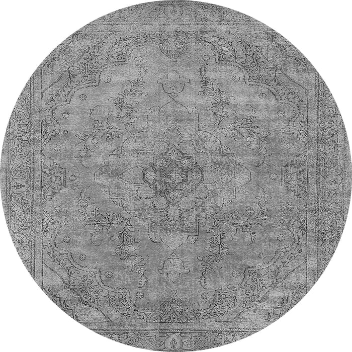 Round Machine Washable Oriental Gray Industrial Rug, wshurb2182gry