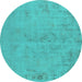 Round Oriental Turquoise Industrial Rug, urb2183turq