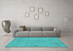 Machine Washable Oriental Turquoise Industrial Area Rugs in a Living Room,, wshurb2183turq