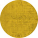 Round Machine Washable Oriental Yellow Industrial Rug, wshurb2183yw