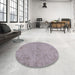 Round Mid-Century Modern Silver Pink Oriental Rug in a Office, urb2183