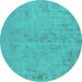 Round Machine Washable Oriental Turquoise Industrial Area Rugs, wshurb2183turq