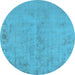 Round Machine Washable Oriental Light Blue Industrial Rug, wshurb2183lblu