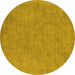 Round Machine Washable Oriental Yellow Industrial Rug, wshurb2184yw