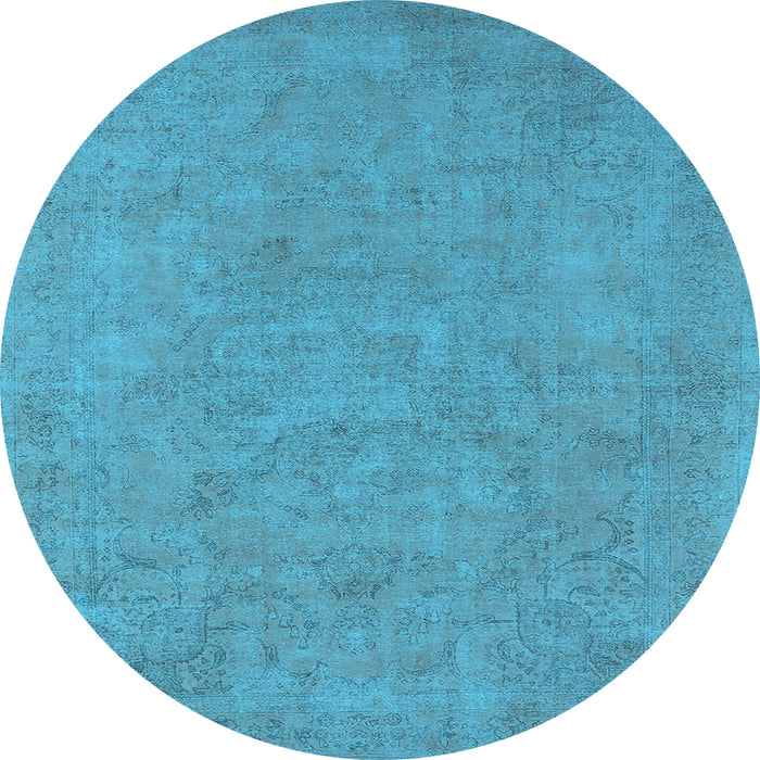 Round Machine Washable Oriental Light Blue Industrial Rug, wshurb2184lblu