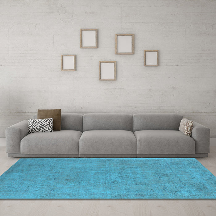 Machine Washable Oriental Light Blue Industrial Rug in a Living Room, wshurb2184lblu