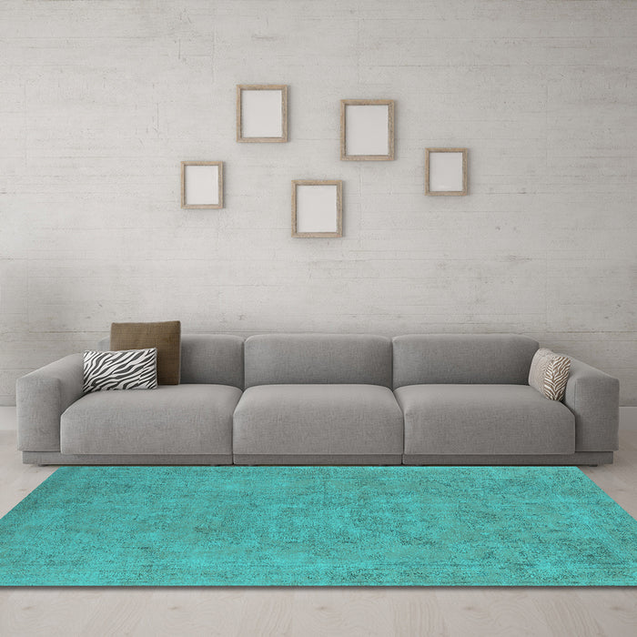 Machine Washable Oriental Turquoise Industrial Area Rugs in a Living Room,, wshurb2184turq