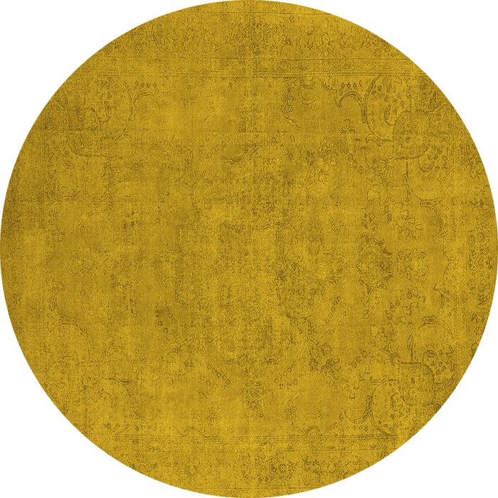 Round Oriental Yellow Industrial Rug, urb2184yw
