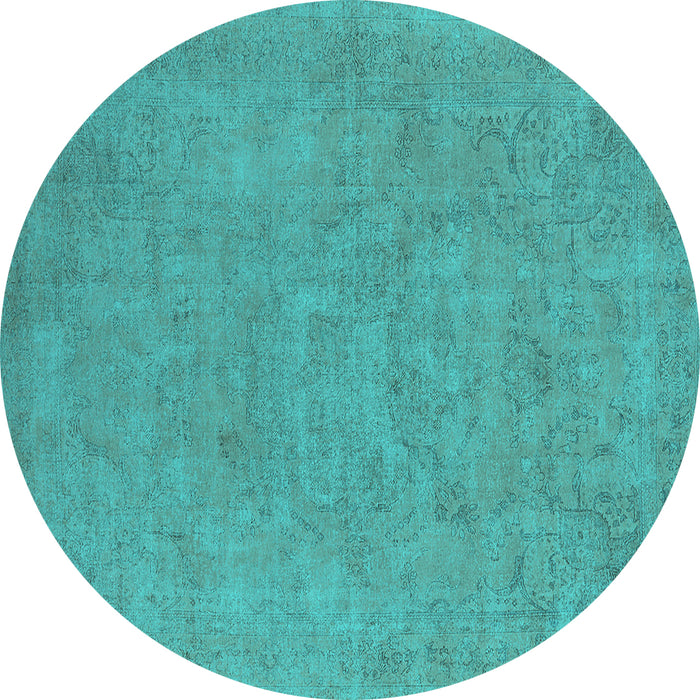 Round Machine Washable Oriental Turquoise Industrial Area Rugs, wshurb2184turq