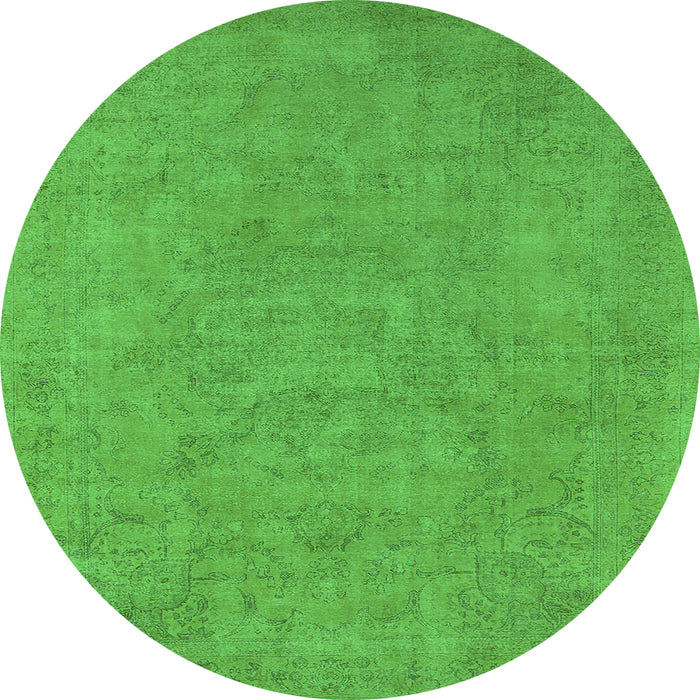 Round Machine Washable Oriental Green Industrial Area Rugs, wshurb2184grn