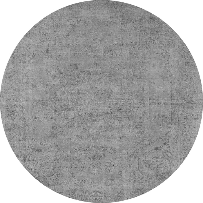 Round Machine Washable Oriental Gray Industrial Rug, wshurb2184gry