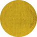 Round Machine Washable Oriental Yellow Industrial Rug, wshurb2185yw