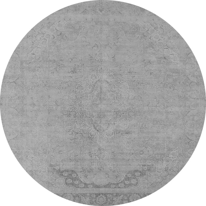 Round Machine Washable Oriental Gray Industrial Rug, wshurb2185gry