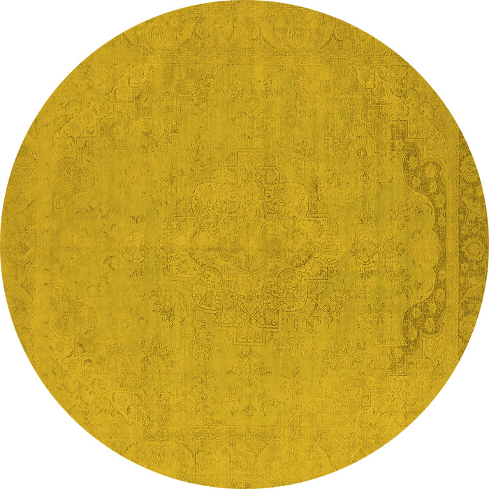 Round Oriental Yellow Industrial Rug, urb2185yw