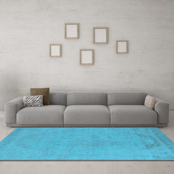 Machine Washable Oriental Light Blue Industrial Rug in a Living Room, wshurb2185lblu