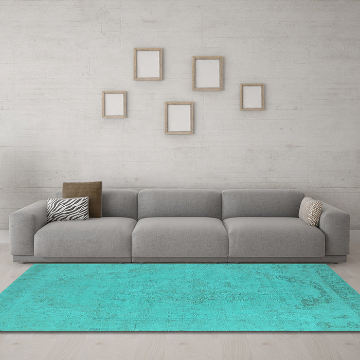 Machine Washable Oriental Turquoise Industrial Area Rugs in a Living Room,, wshurb2185turq