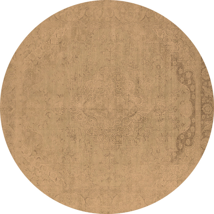 Round Machine Washable Oriental Brown Industrial Rug, wshurb2185brn