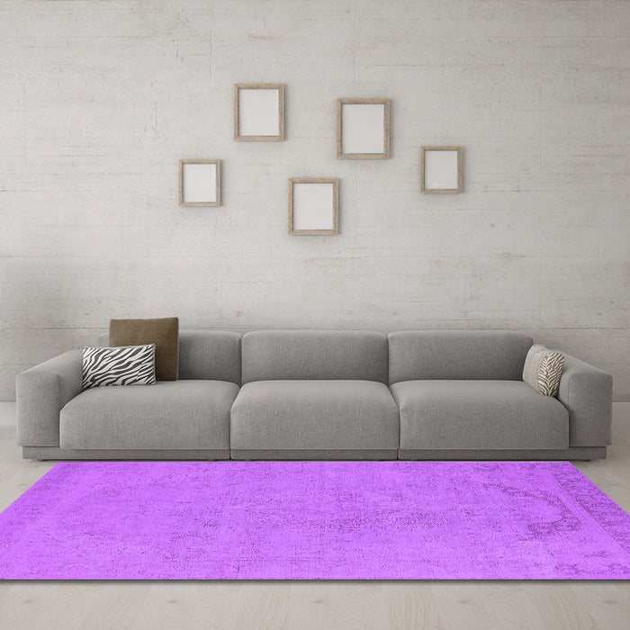 Machine Washable Oriental Purple Industrial Area Rugs in a Living Room, wshurb2185pur