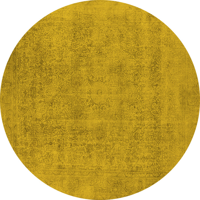 Round Machine Washable Oriental Yellow Industrial Rug, wshurb2186yw