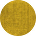 Round Machine Washable Oriental Yellow Industrial Rug, wshurb2186yw