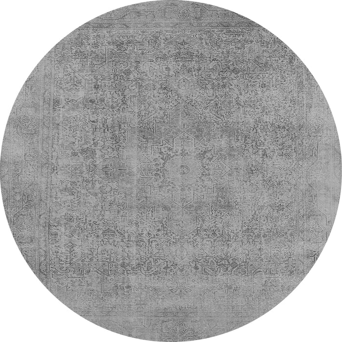 Round Machine Washable Oriental Gray Industrial Rug, wshurb2186gry