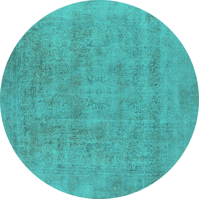 Round Machine Washable Oriental Turquoise Industrial Area Rugs, wshurb2186turq