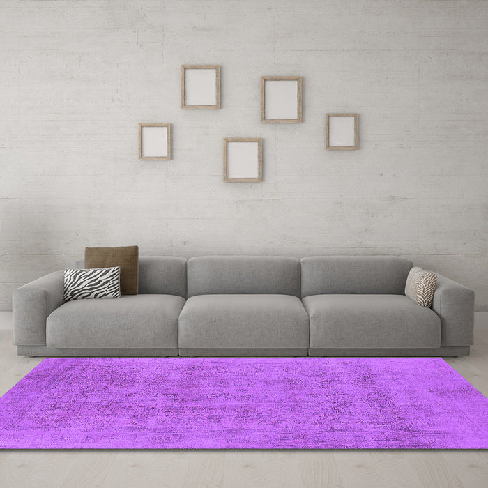 Machine Washable Oriental Purple Industrial Area Rugs in a Living Room, wshurb2186pur