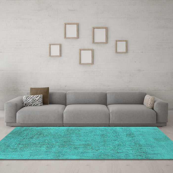 Machine Washable Oriental Turquoise Industrial Area Rugs in a Living Room,, wshurb2186turq