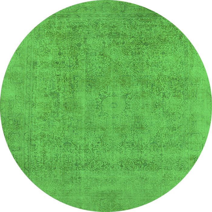 Round Machine Washable Oriental Green Industrial Area Rugs, wshurb2186grn