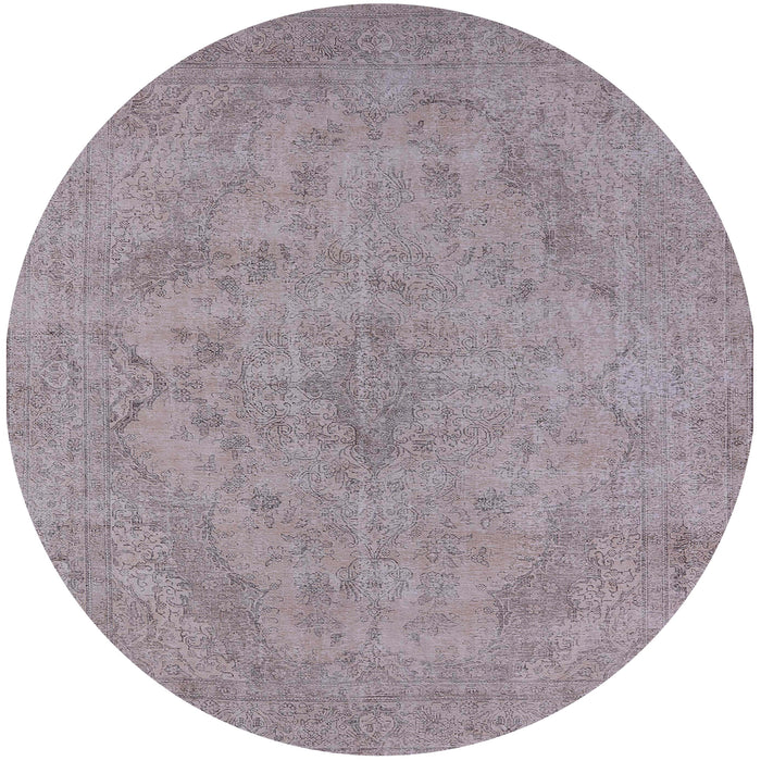 Round Machine Washable Industrial Modern Silver Pink Rug, wshurb2187