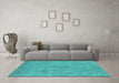 Machine Washable Oriental Turquoise Industrial Area Rugs in a Living Room,, wshurb2187turq