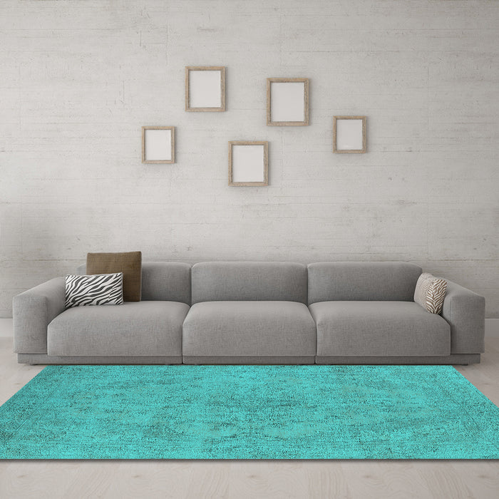 Machine Washable Oriental Turquoise Industrial Area Rugs in a Living Room,, wshurb2187turq