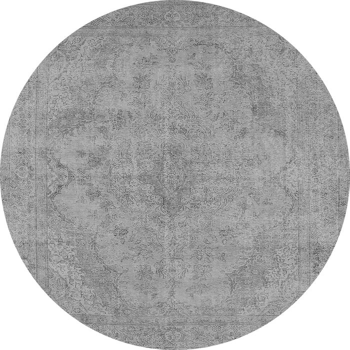 Round Machine Washable Oriental Gray Industrial Rug, wshurb2187gry