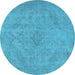 Round Oriental Light Blue Industrial Rug, urb2187lblu