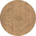 Round Machine Washable Oriental Brown Industrial Rug, wshurb2187brn