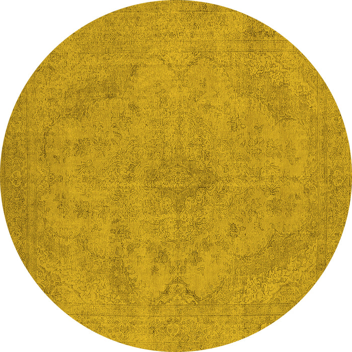 Round Machine Washable Oriental Yellow Industrial Rug, wshurb2187yw