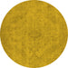 Round Machine Washable Oriental Yellow Industrial Rug, wshurb2187yw