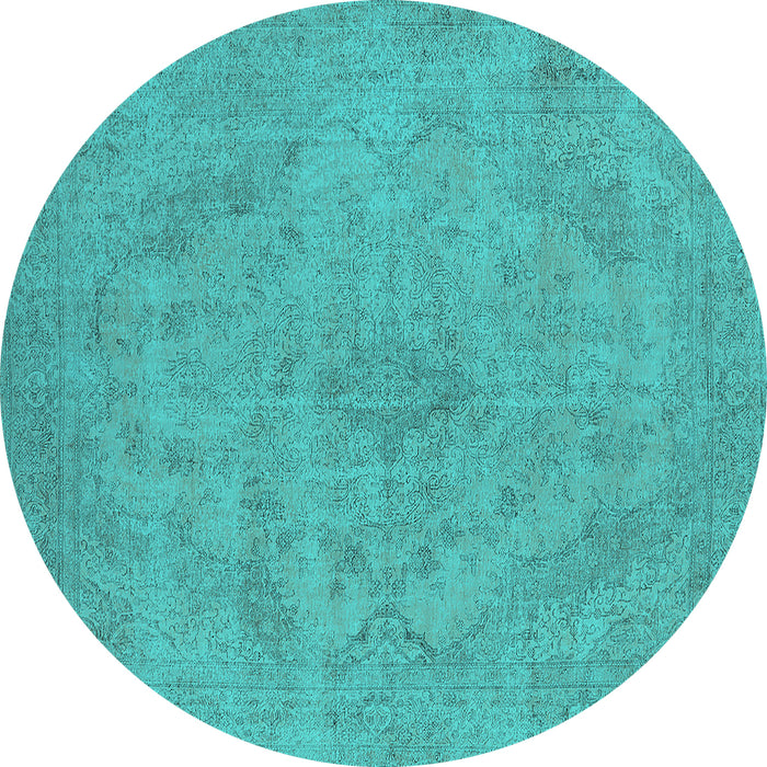 Round Machine Washable Oriental Turquoise Industrial Area Rugs, wshurb2187turq