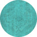 Round Machine Washable Oriental Turquoise Industrial Area Rugs, wshurb2187turq