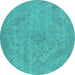 Round Oriental Turquoise Industrial Rug, urb2187turq