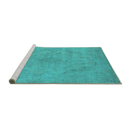 Sideview of Machine Washable Oriental Turquoise Industrial Area Rugs, wshurb2187turq
